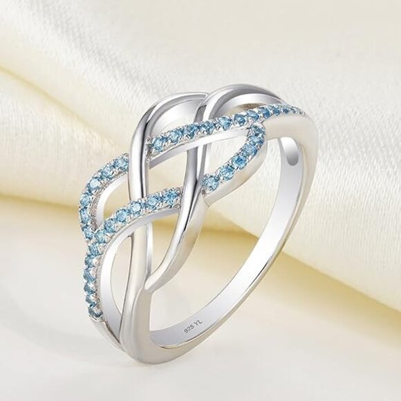 YL Celtic Knot Twisted Knot Ring Birthstone Infinity Rings - Aquamarine - March - Picture 4 of 6